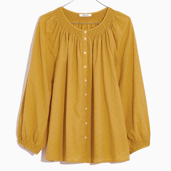 Madewell Tops - Madewell mustard yellow floral embroidered peasant blouse, Medium